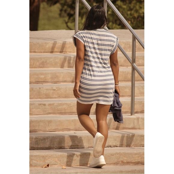 NEW Anthropologie Sundry Blue Stripe Muscle Tee Mini Dress XS Small Medium Large - Picture 3 of 3